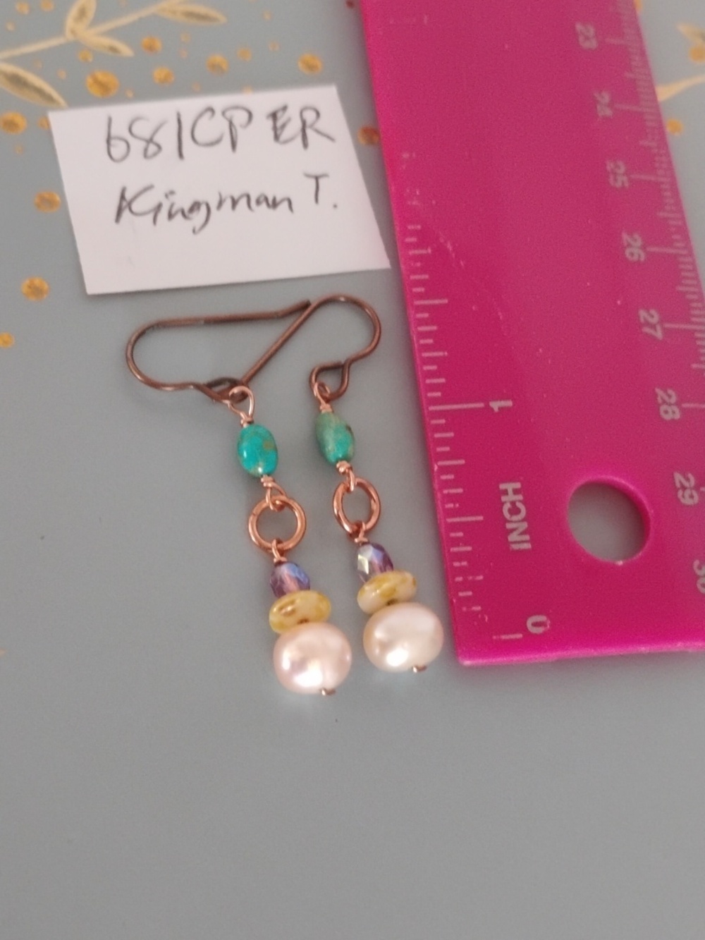 Kingman Turquoise And Fresh Water Pearl Earrings - Picture 4 of 9
